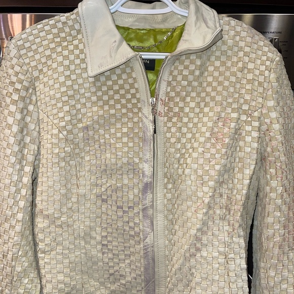 Sage green genuine leather St. John jacket size medium - Picture 5 of 14